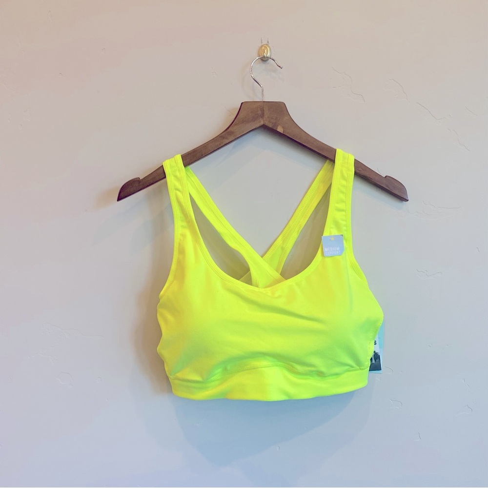 DSG Dick’s Sporting Goods Hi Vis Yellow Crossback Hole Sports Bra Removable Pads